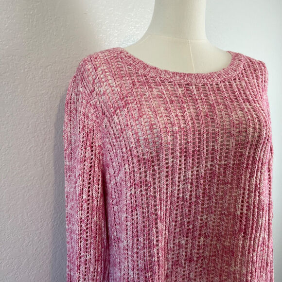 Talbots Sweater Womens Large Pink Open Knit Pullover Beach Cotton Preppy NWT - Picture 2 of 11